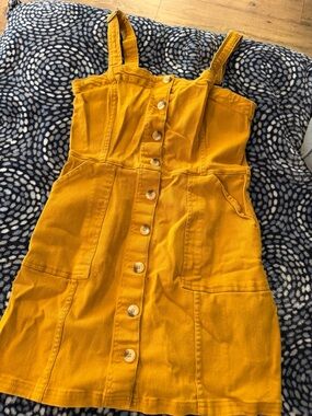 H&M Mustard Yellow Button-Front Mini Dress